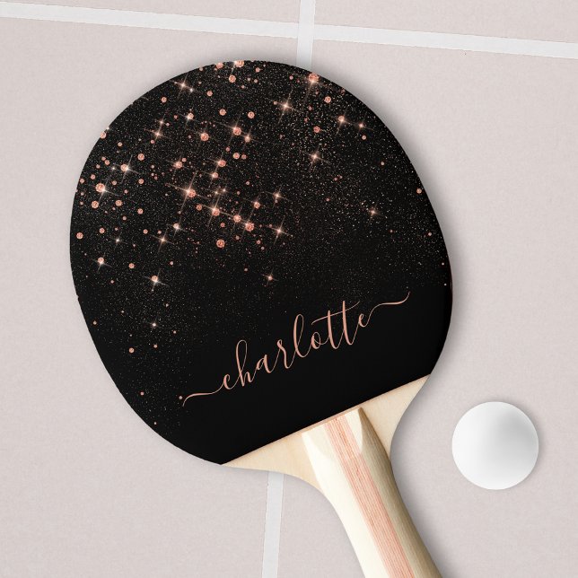 Raquete De Ping Pong Script Glamoroso Elegante Glitter Glitter Dourado (Criador carregado)