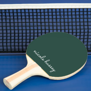 Raquete De Ping Pong Script Verde Esmeralda   Na moda Monograma Moderno