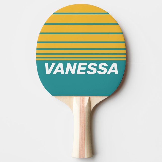 Raquete De Ping Pong Seashell Sunrise Horizon Striping with Name (Frente)