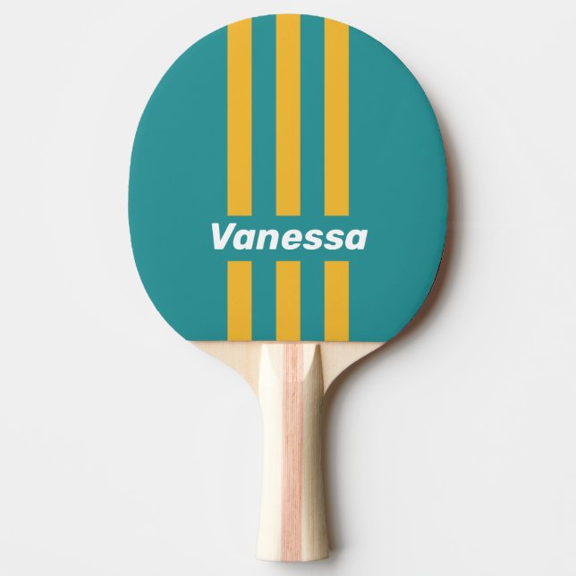 Raquete De Ping Pong Seashell Sunrise Pin Stripes with Name (Frente)