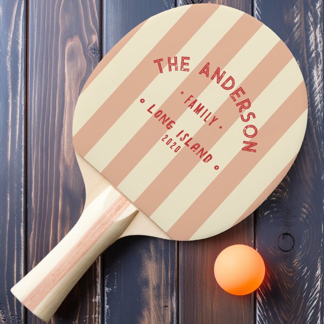 Raquete De Ping Pong Seaside Sweet Peach Striping & Family Name (Criador carregado)