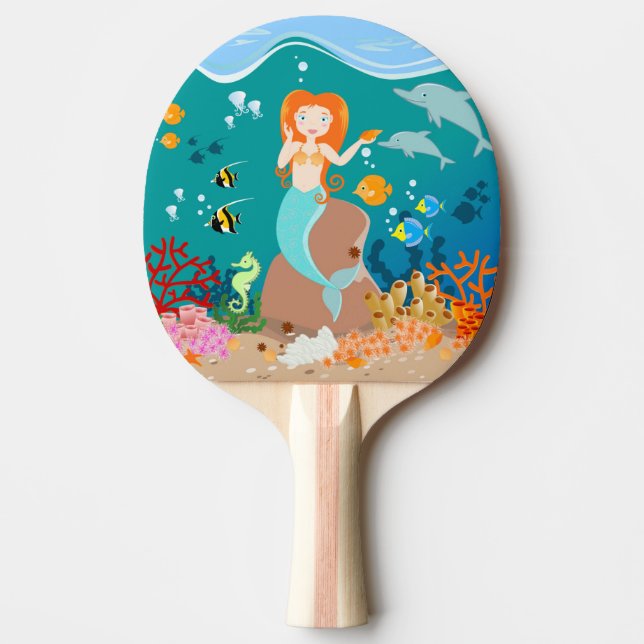 Raquete De Ping Pong Sereia e golfinhos sob a festa de aniversário marí (Frente)