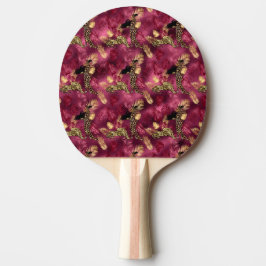 Raquete De Ping Pong Série Burgundy e Gold Leopard Design 10