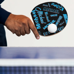 Raquete De Ping Pong Seu nome é padrão monograma azul preto