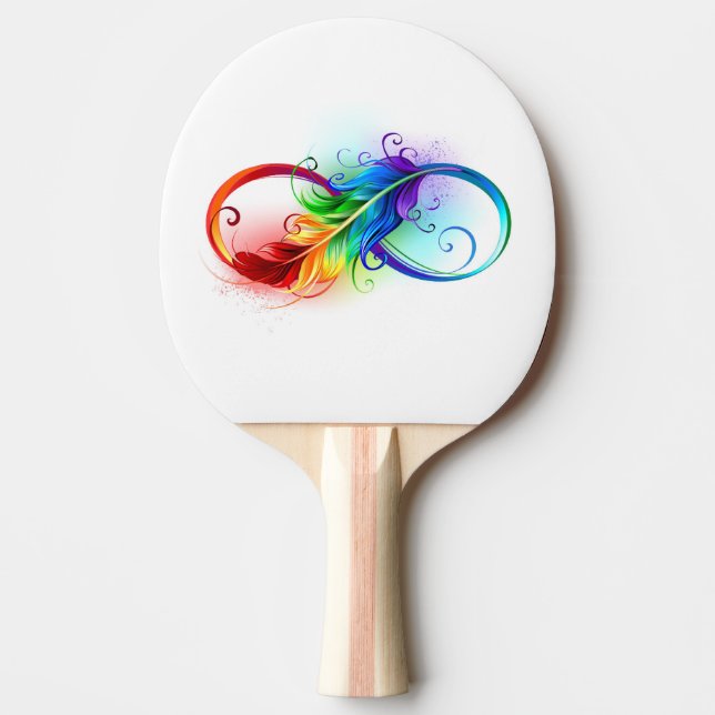 Raquete De Ping Pong Símbolo Infinito com Pena Arco-Íris (Frente)