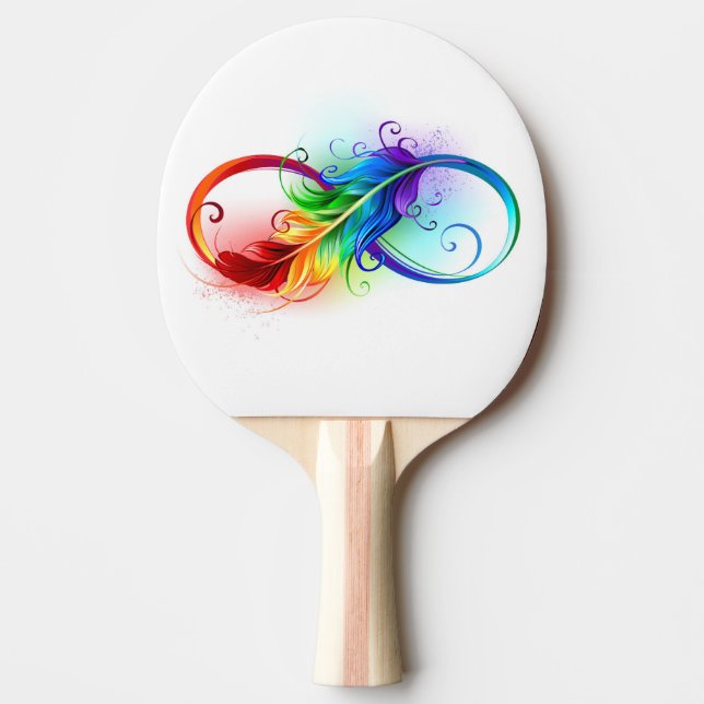 Raquete De Ping Pong Símbolo infinito com pena de arco-íris (Frente)