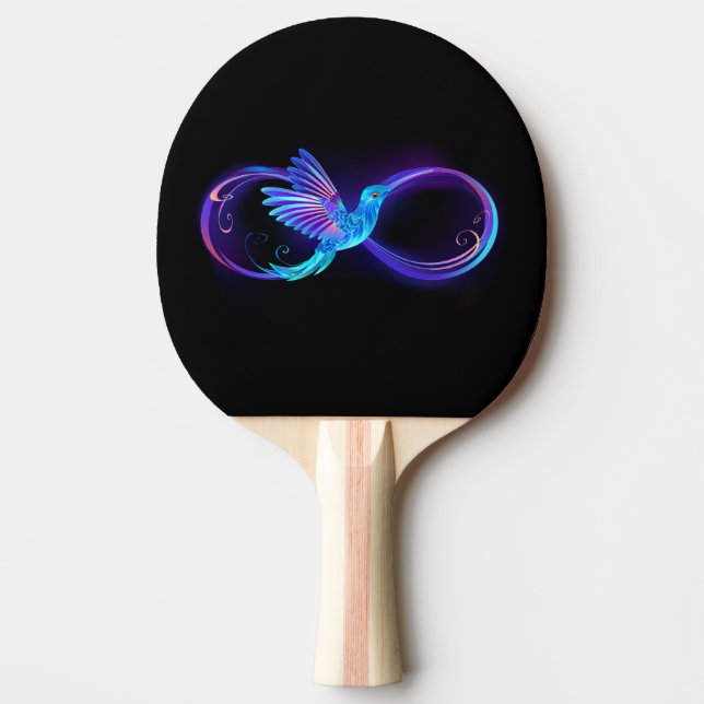 Raquete De Ping Pong Símbolo Neon Infinity com Hummingbird brilhante (Frente)