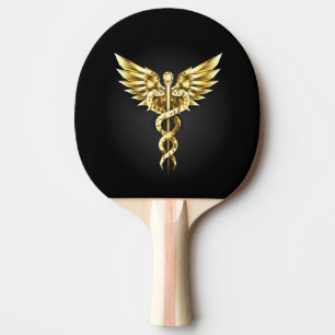 Raquete De Ping Pong Símbolo Poligonal Dourado Caduceu