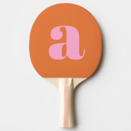 Raquete De Ping Pong Simples Monograma Inicial Retro em Negrito Rosa e 