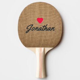 Raquete De Ping Pong Sinal de Coração Vintage em Sarja Marrom