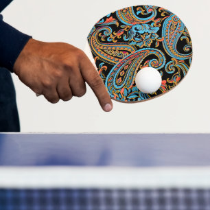 Raquete De Ping Pong Sky Blue e Autumn Orange Vintage Paisley