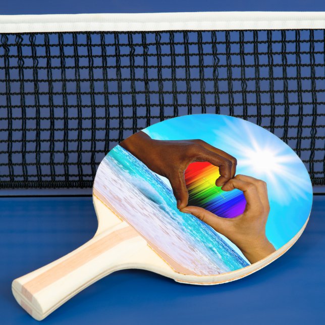 Raquete De Ping Pong SlipperyJoe gradiente de arco-íris vibrante coraçã (Insitu)