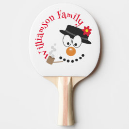 Raquete De Ping Pong Snowman Engraçado Rosto Feliz Natal Novamente