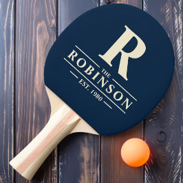 Raquete De Ping Pong Sobrenome & Inicial Azul Marinho Profundo