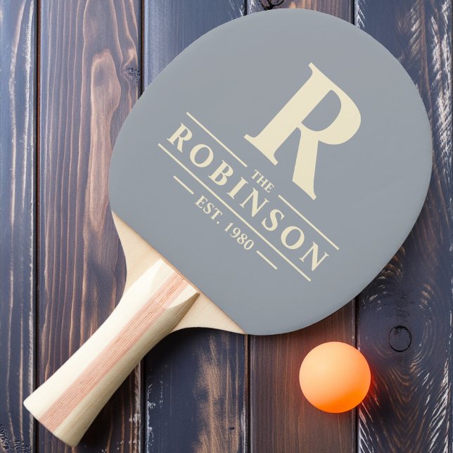 Raquete De Ping Pong Sobrenome & Inicial Cinza Dove (Criador carregado)