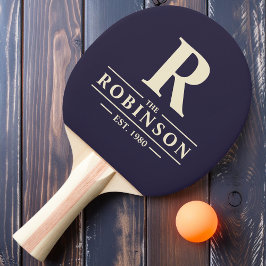 Raquete De Ping Pong Sobrenome & Inicial Oceano da Meia-Noite