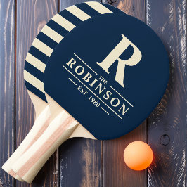Raquete De Ping Pong Sobrenome & Inicial Polo Azul Mar Profundo