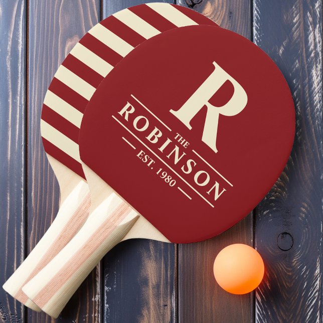 Raquete De Ping Pong Sobrenome & Inicial Polo Cranberry Profundo (Criador carregado)
