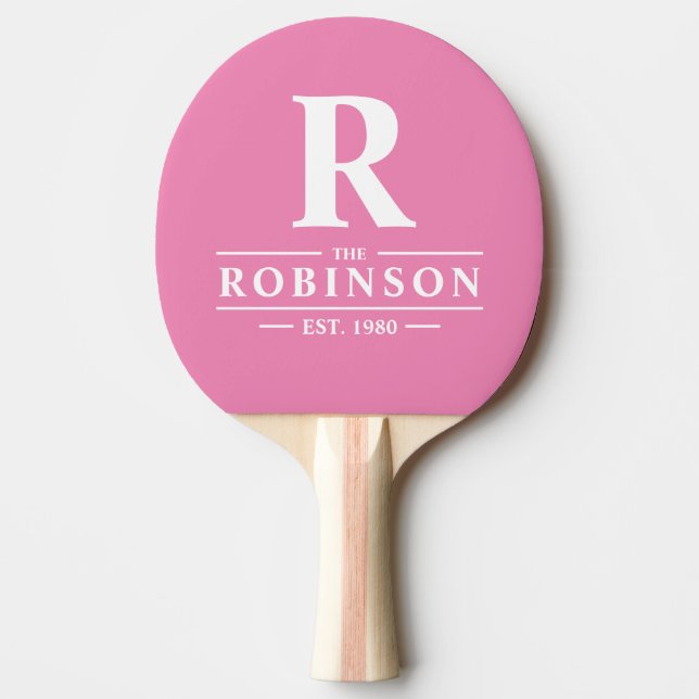 Raquete De Ping Pong Sobrenome & Inicial Rosa Clássico (Frente)