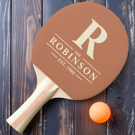 Raquete De Ping Pong Sobrenome & Inicial Rosa Pálido