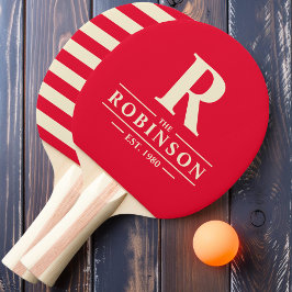 Raquete De Ping Pong Sobrenome & Initial Polo Colheita de Cereja Rosa