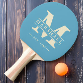 Raquete De Ping Pong Sobreposição de Monograma e Nome Aqua Sky