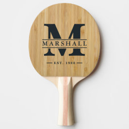 Raquete De Ping Pong Sobreposição de Monograma e Nome Bambu Escuro