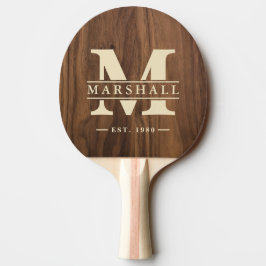 Raquete De Ping Pong Sobreposição de Monograma e Nome em Madeira de Noz