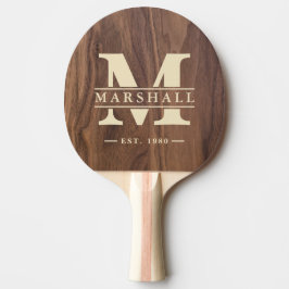 Raquete De Ping Pong Sobreposição de Monograma e Nome em Madeira de Noz