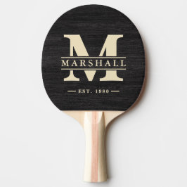 Raquete De Ping Pong Sobreposição de Monograma e Nome em Madeira Escura