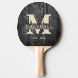 Raquete De Ping Pong Sobreposição de Monograma e Nome em Madeira Escure