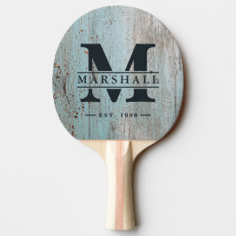 Raquete De Ping Pong Sobreposição de Monograma e Nome em Madeira Pintad
