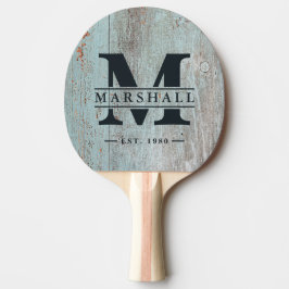 Raquete De Ping Pong Sobreposição de Monograma e Nome em Madeira Pintad