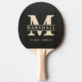 Raquete De Ping Pong Sobreposição de Monograma e Nome em Madeira Preta 