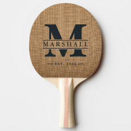 Raquete De Ping Pong Sobreposição de Monograma e Nome em Sacaria Marrom