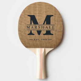 Raquete De Ping Pong Sobreposição de Monograma e Nome em Sacaria Marrom