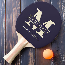 Raquete De Ping Pong Sobreposição de Monograma e Nome Midnight Ocean