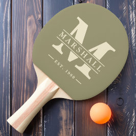 Raquete De Ping Pong Sobreposição de Monograma e Nome Sage Meadow