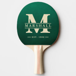 Raquete De Ping Pong Sobreposição de Monograma e Nome Verde Esmeralda