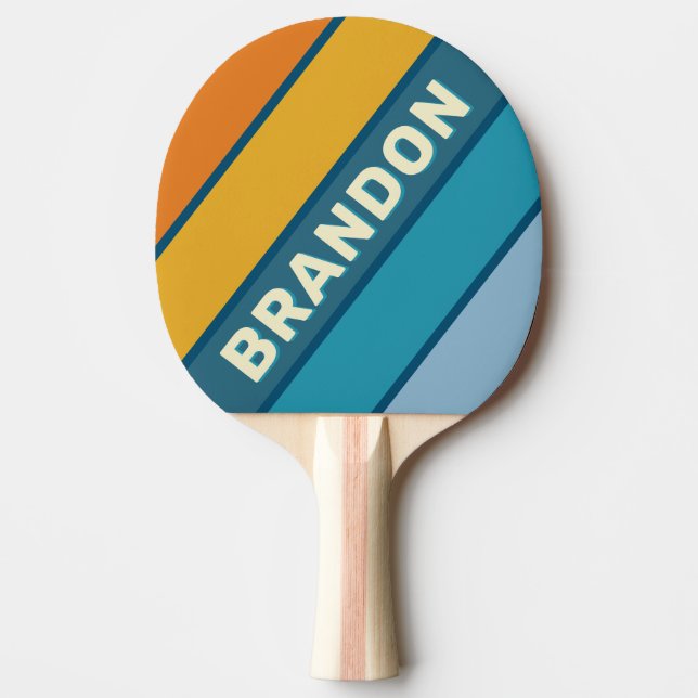 Raquete De Ping Pong Sol Azul Bold Listrado com Nome (Frente)