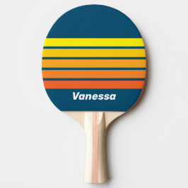 Raquete De Ping Pong Sol Marinho Vintage Através de Listras com Nome