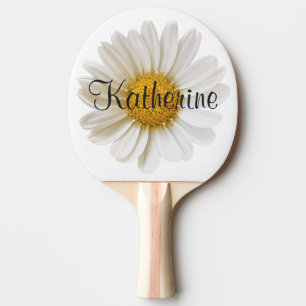 Raquete De Ping Pong Solteiro White Daisy Flower com nome personalizado