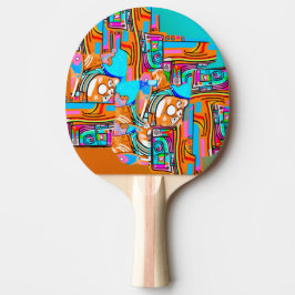 Raquete De Ping Pong Sonhos Elétricos Laranja E Ciano — Desenho Abstrat