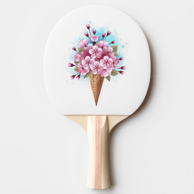 Raquete De Ping Pong Sorvete Waffle Rosa Sakura Cone (Frente)
