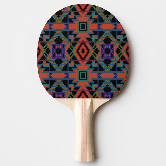 Raquete De Ping Pong Southwestern Symmetrical Tiled Pattern Line Art (Frente)