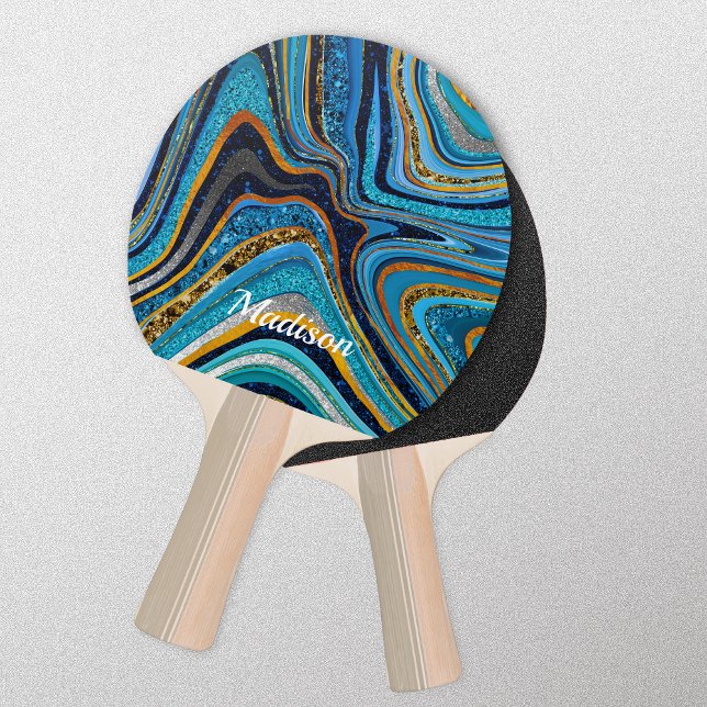 Raquete De Ping Pong Sparkle Glitter - Marble art azul (Criador carregado)