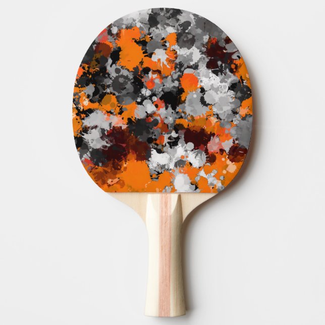 Raquete De Ping Pong Splatter de tinta laranja e Cinza (Frente)