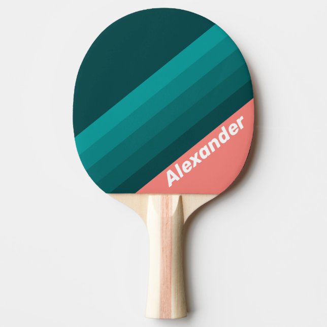 Raquete De Ping Pong Sport Flamingo Aqua Stripes with Name (Frente)