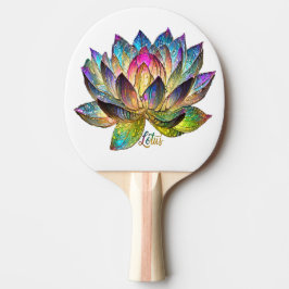Raquete De Ping Pong Stained Glass Colorful Lotus Flower on White