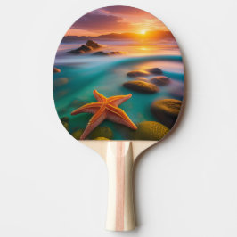Raquete De Ping Pong Starfish na praia em Sunrise